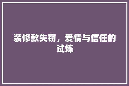 装修款失窃，爱情与信任的试炼