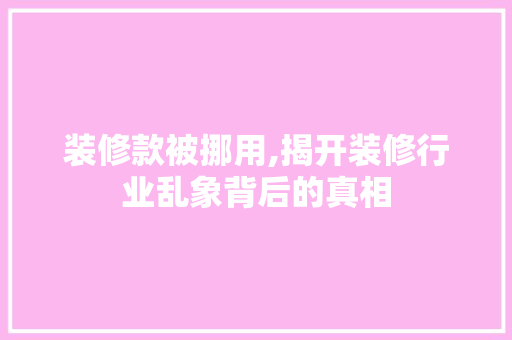 装修款被挪用,揭开装修行业乱象背后的真相 木雕艺术