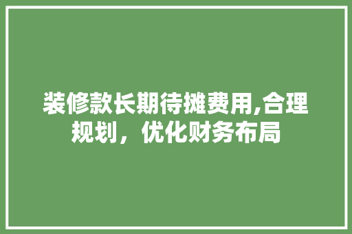 装修款长期待摊费用,合理规划，优化财务布局 软装设计