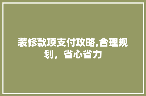 装修款项支付攻略,合理规划，省心省力 木雕艺术