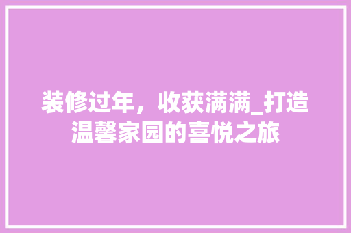 装修过年，收获满满_打造温馨家园的喜悦之旅 家居装修