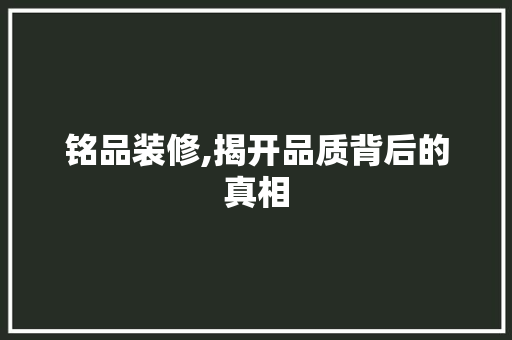 铭品装修,揭开品质背后的真相 现代风格装饰