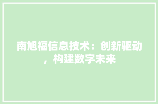南旭福信息技术：创新驱动，构建数字未来 家居装修