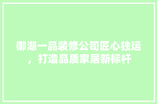 御湖一品装修公司匠心独运,打造品质家居新标杆