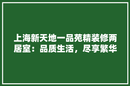 上海新天地一品苑精装修两居室:品质生活,尽享繁华与宁静
