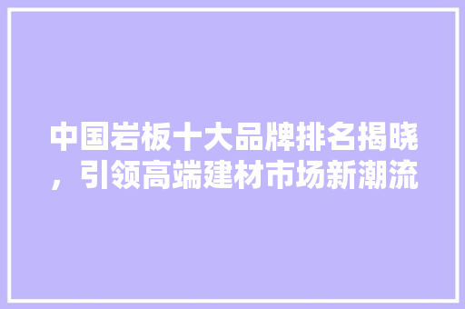 中国岩板十大品牌排名揭晓,引领高端建材市场新潮流