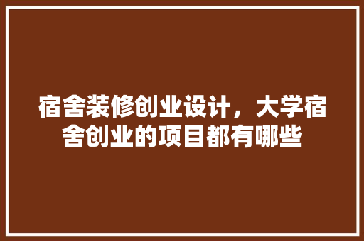 宿舍装修创业设计,大学宿舍创业的项目都有哪些
