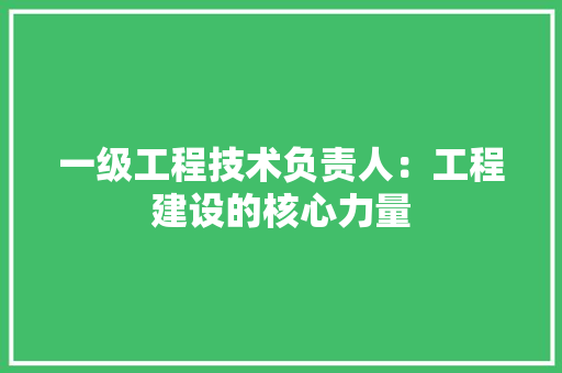 一级工程技术负责人:工程建设的核心力量