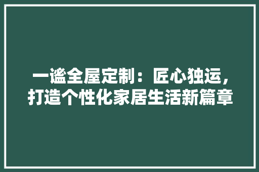 一谧全屋定制:匠心独运,打造个性化家居生活新篇章