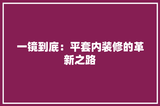 一镜到底:平套内装修的革新之路