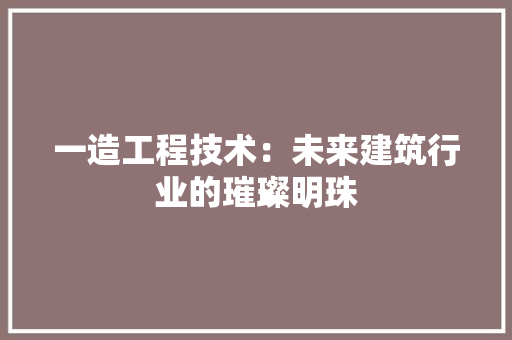 一造工程技术:未来建筑行业的璀璨明珠