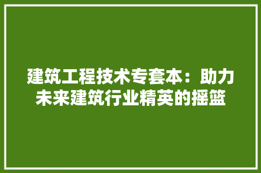 建筑工程技术专套本:助力未来建筑行业精英的摇篮