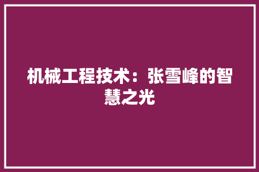 机械工程技术:张雪峰的智慧之光