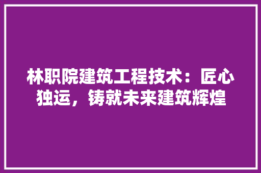 林职院建筑工程技术:匠心独运,铸就未来建筑辉煌