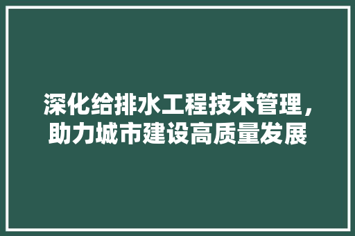 深化给排水工程技术管理,助力城市建设高质量发展 室内设计 深化给排水工程技术管理,助力城市建设高质量发展 室内设计