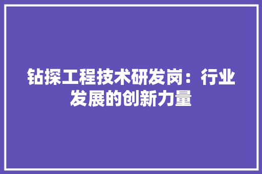 钻探工程技术研发岗:行业发展的创新力量