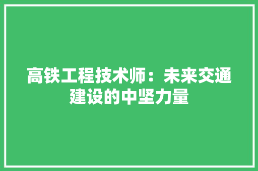 高铁工程技术师:未来交通建设的中坚力量